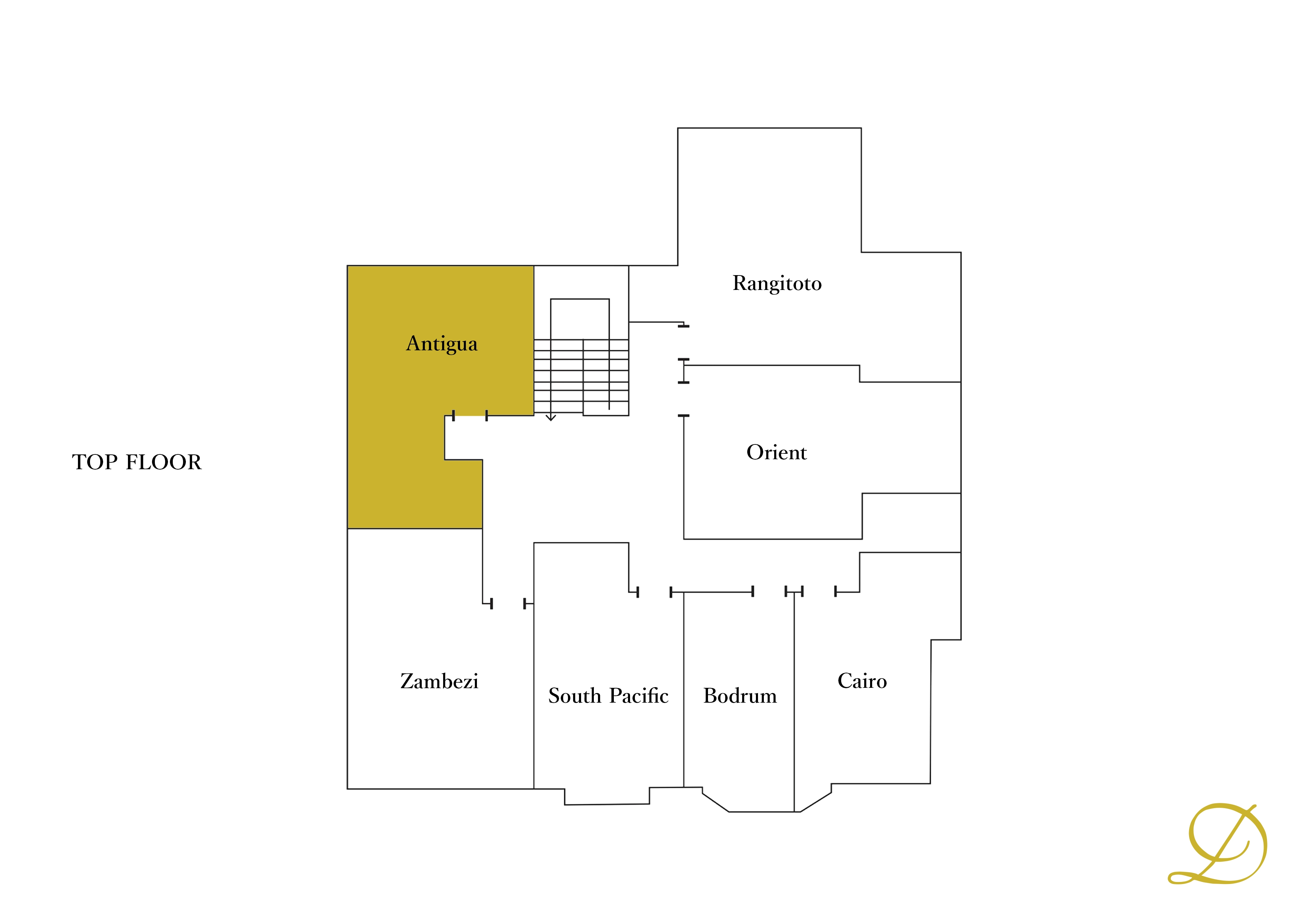 Floor plan showing the location of Antigua